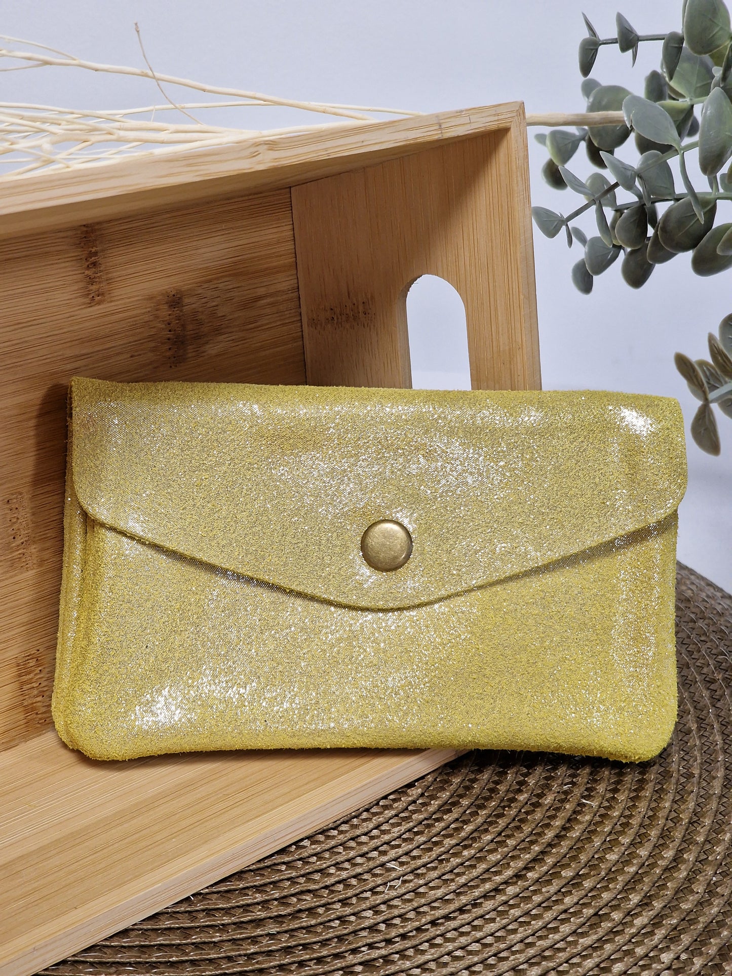Porte Monnaie Cuir Irisé Jaune