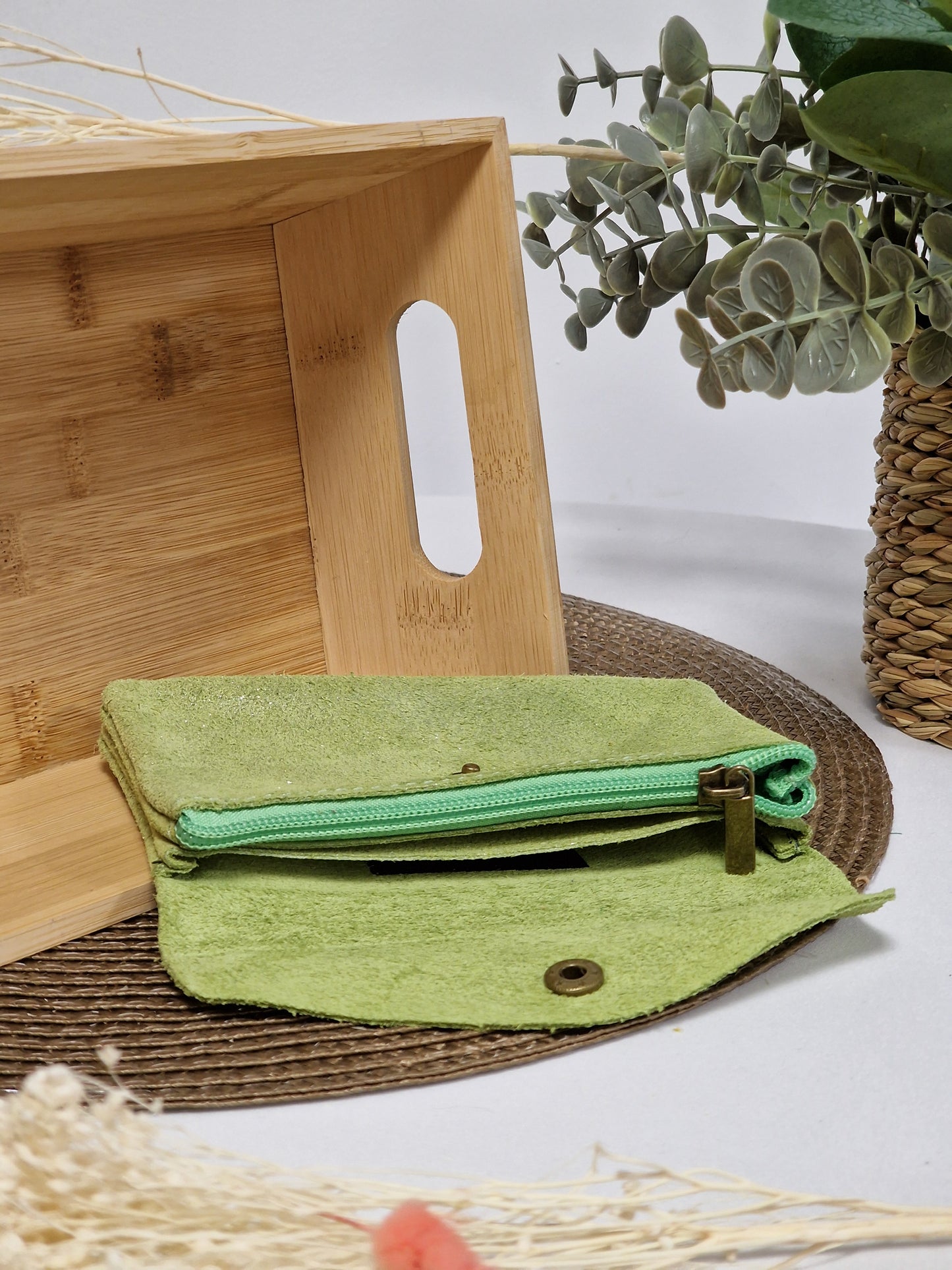 Porte Monnaie Cuir Irisé Vert Pomme