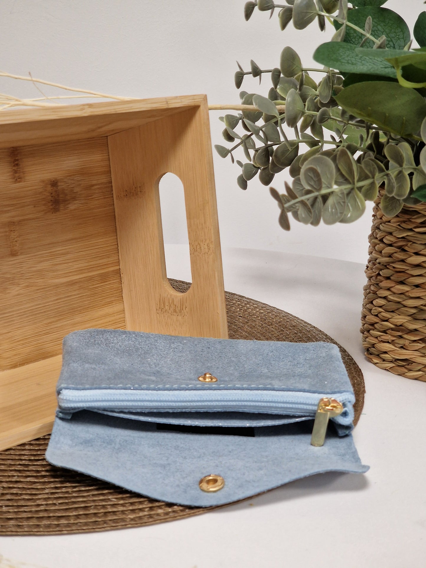 Porte Monnaie Cuir Irisé Bleu