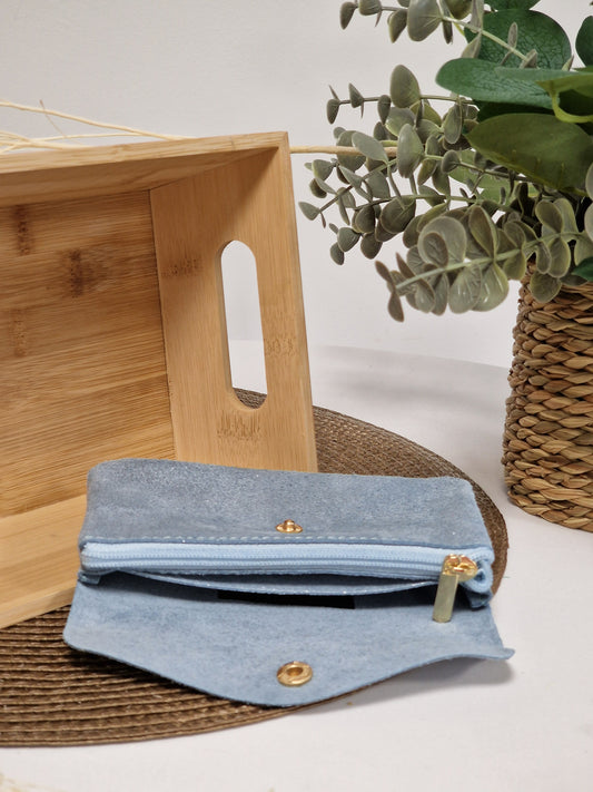 Porte Monnaie Cuir Irisé Bleu