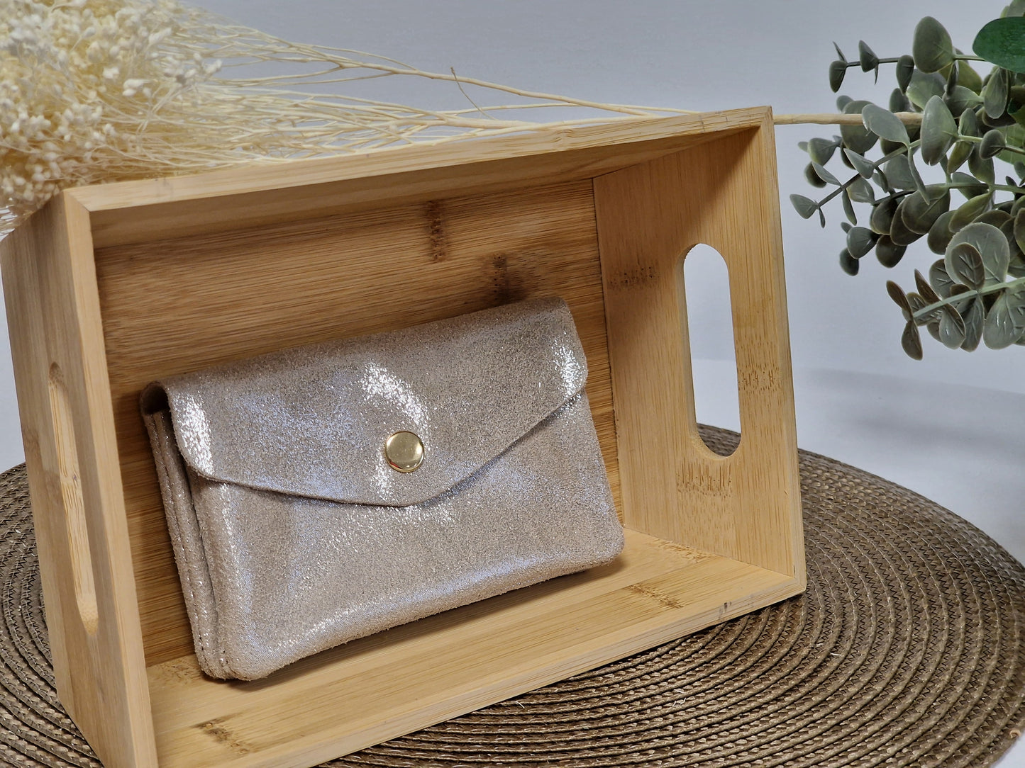 Porte Monnaie Cuir Irisé Beige