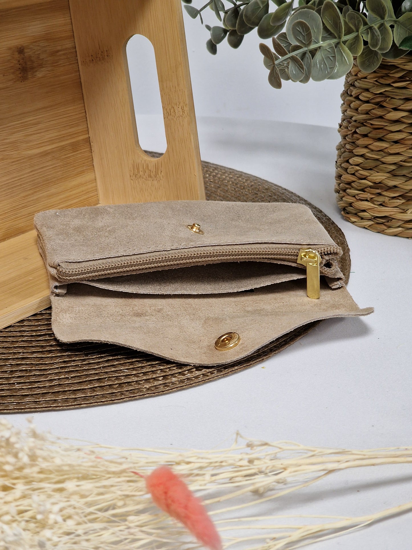 Porte Monnaie Cuir Irisé Beige