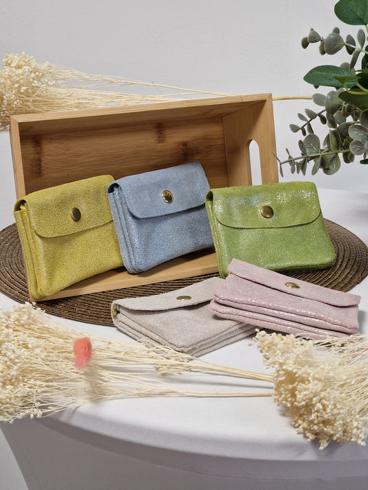 Petit Porte Monnaie Cuir Irisé Beige