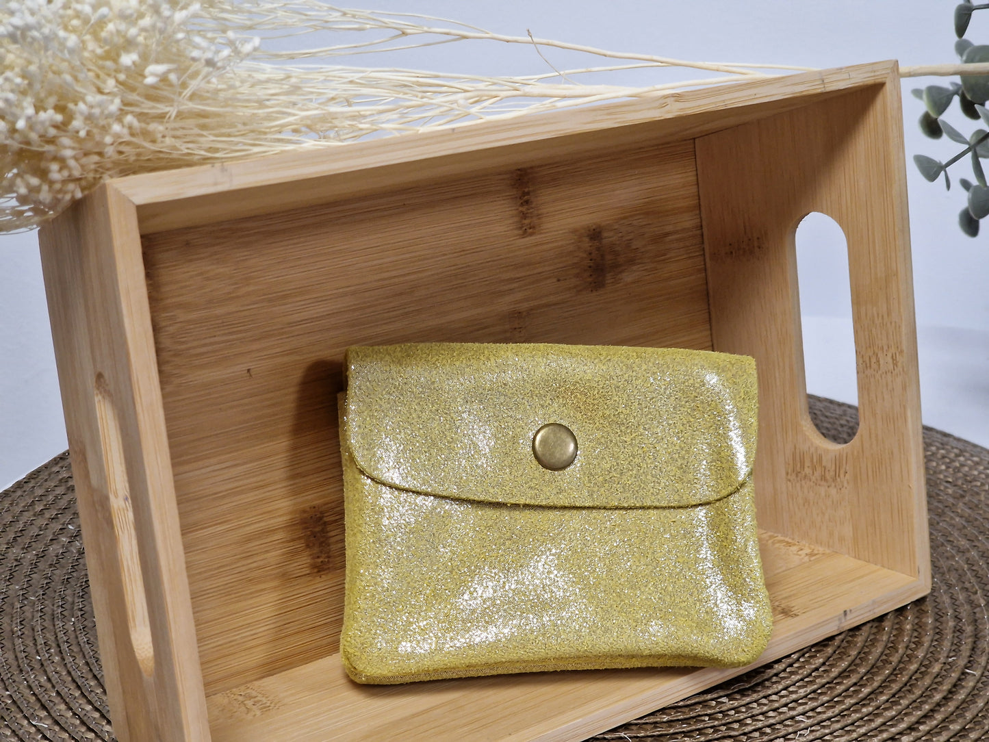 Petit Porte Monnaie Cuir Irisé Jaune