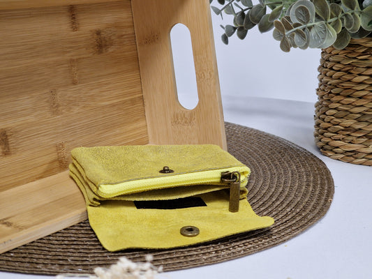 Petit Porte Monnaie Cuir Irisé Jaune