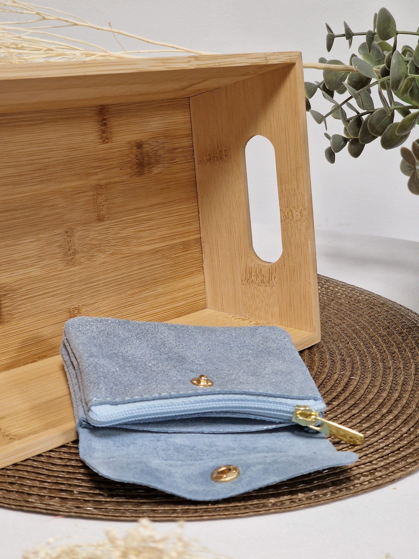 Petit Porte Monnaie Cuir Irisé Bleu