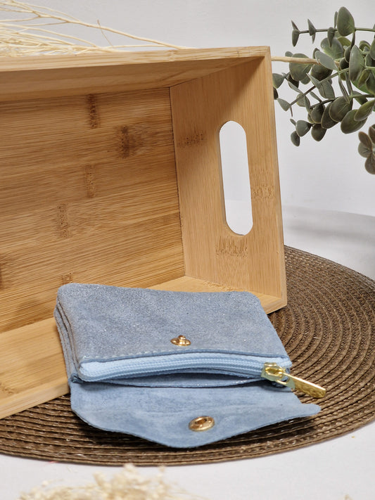 Petit Porte Monnaie Cuir Irisé Bleu