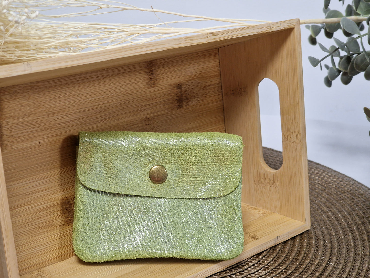Petit Porte Monnaie Cuir Irisé Vert Pomme