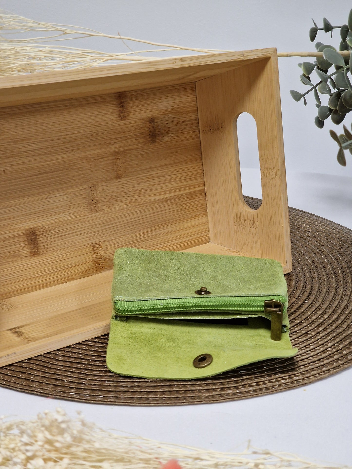 Petit Porte Monnaie Cuir Irisé Vert Pomme