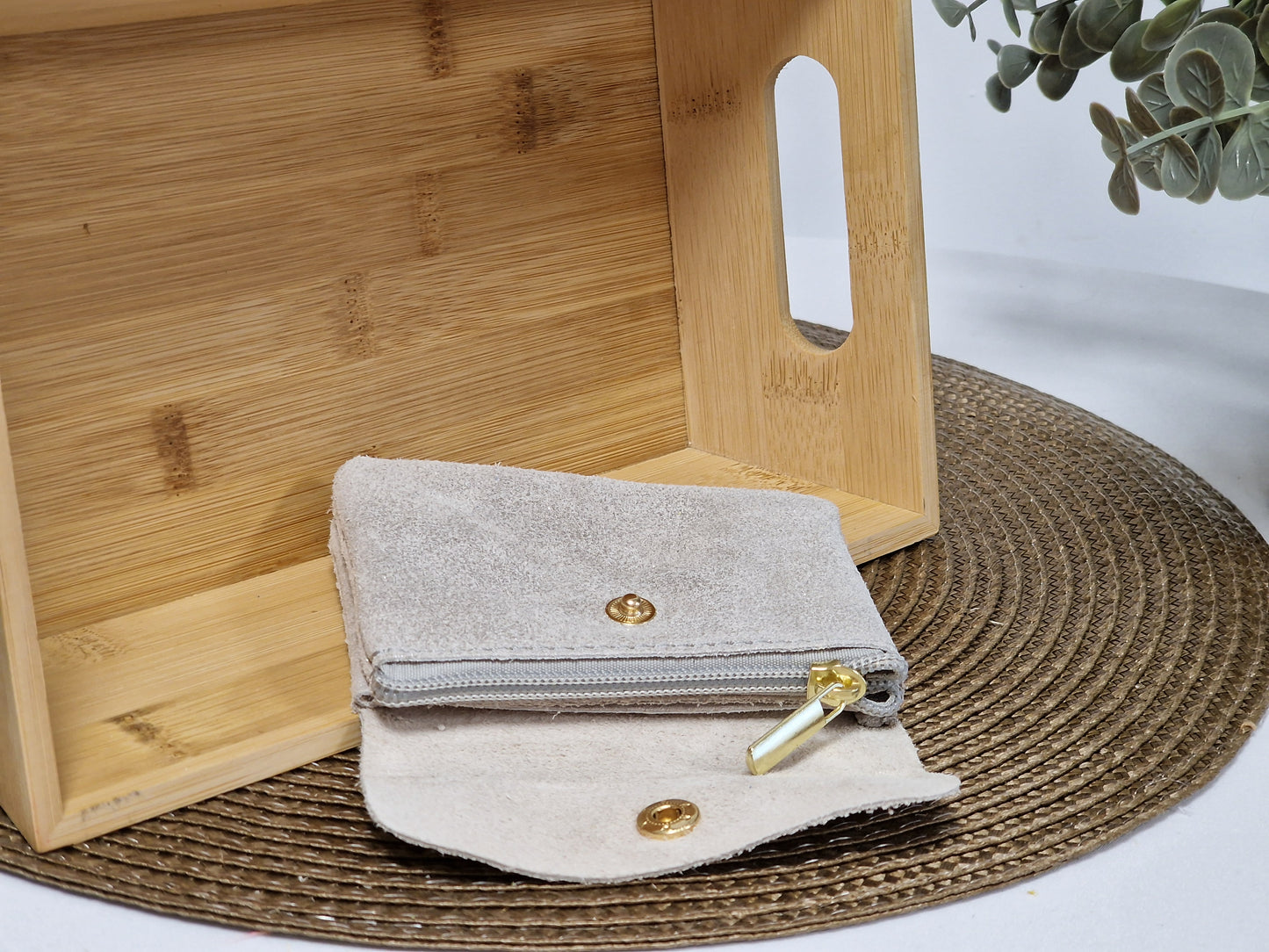 Petit Porte Monnaie Cuir Irisé Beige