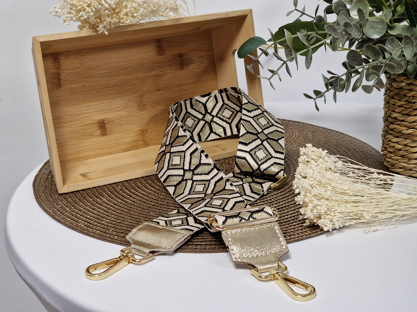 Bandoulière Cuir Beige et Doré