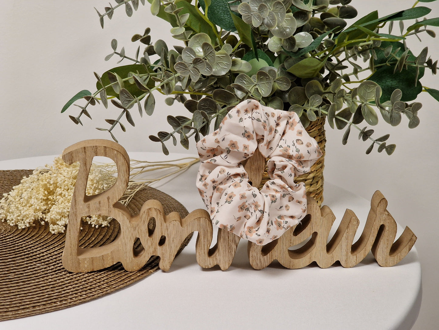 Les Accessoires à Cheveux - Chouchou Bohème Beige Fleur rose