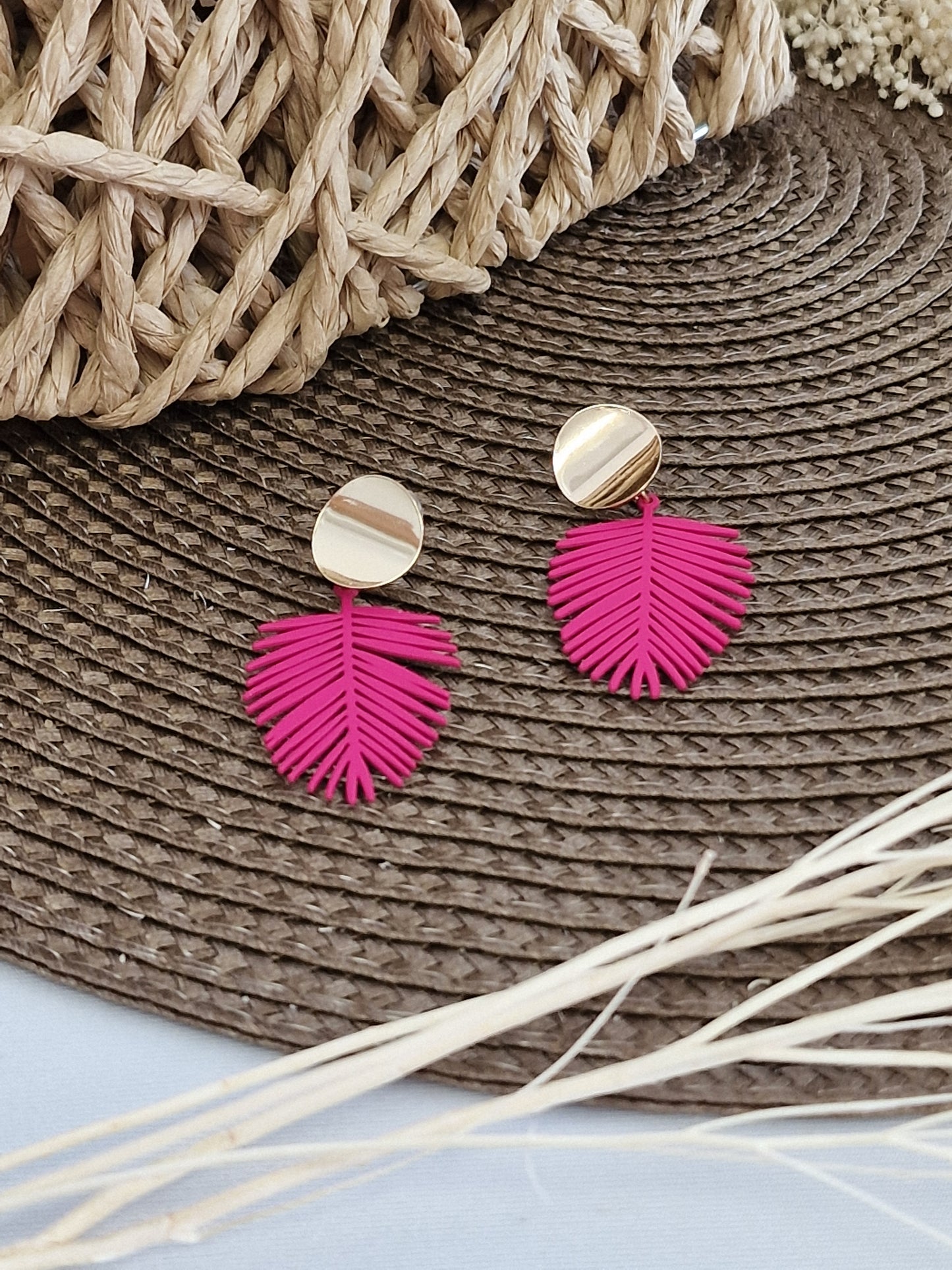 Notre Collection de Bijoux - Boucle d'Oreille Feuille Rose