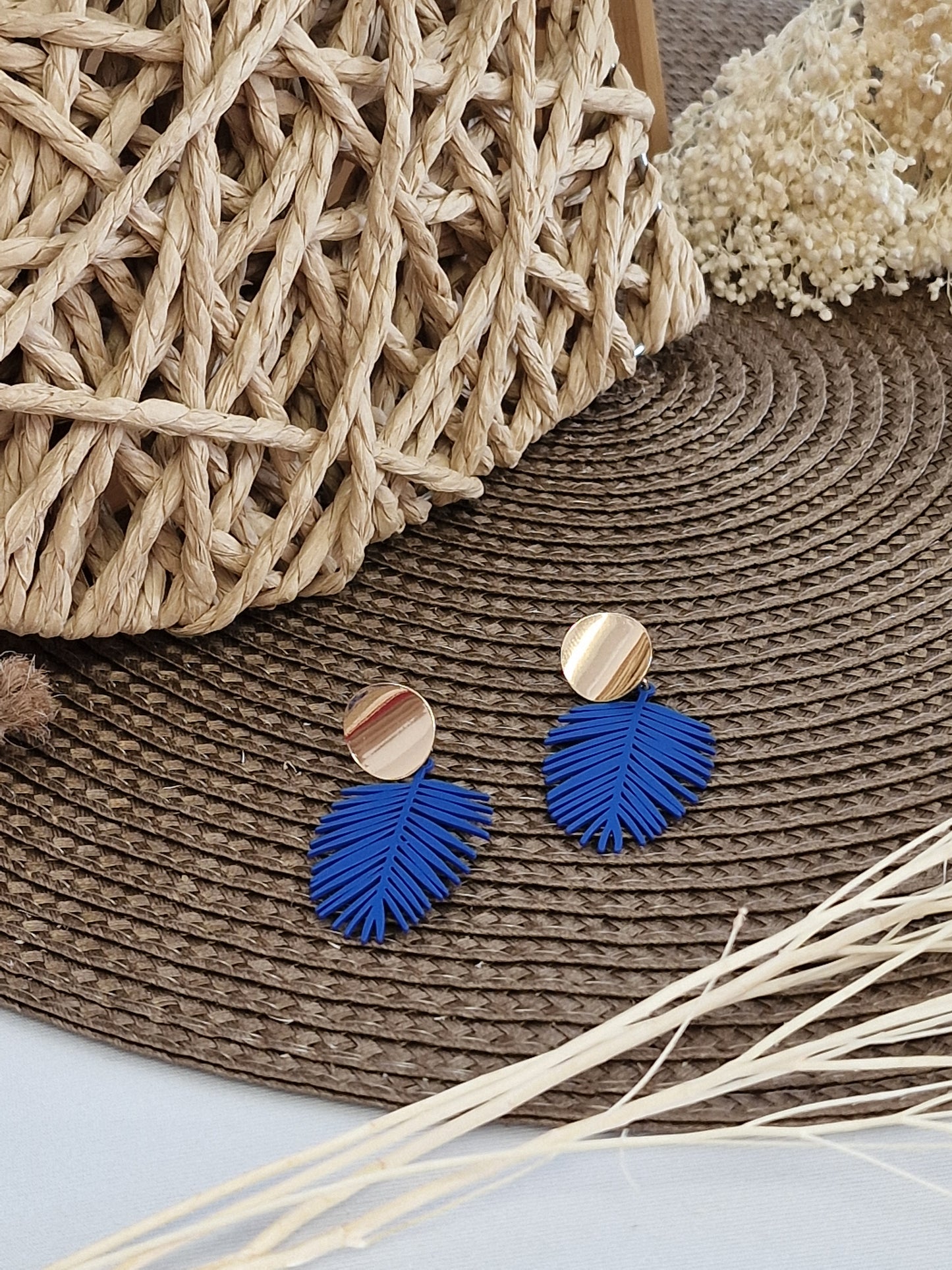 Notre Collection de Bijoux - Boucle d'Oreille Feuille Bleu