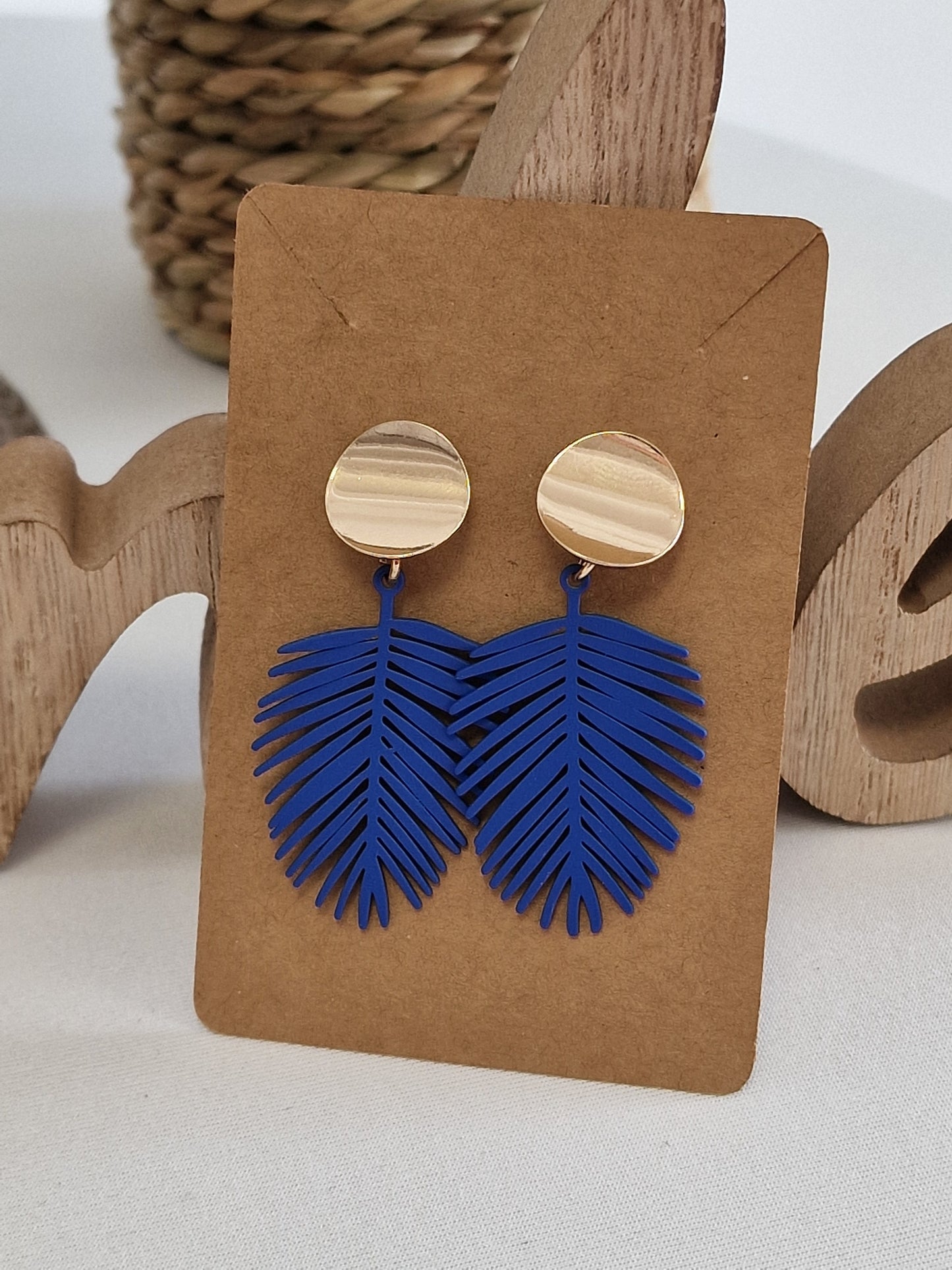 Notre Collection de Bijoux - Boucle d'Oreille Feuille Bleu