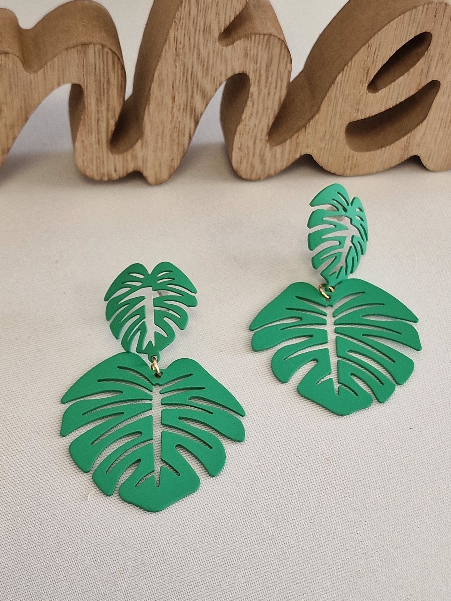 Notre Collection de Bijoux - Boucle d'Oreille Feuille Vert