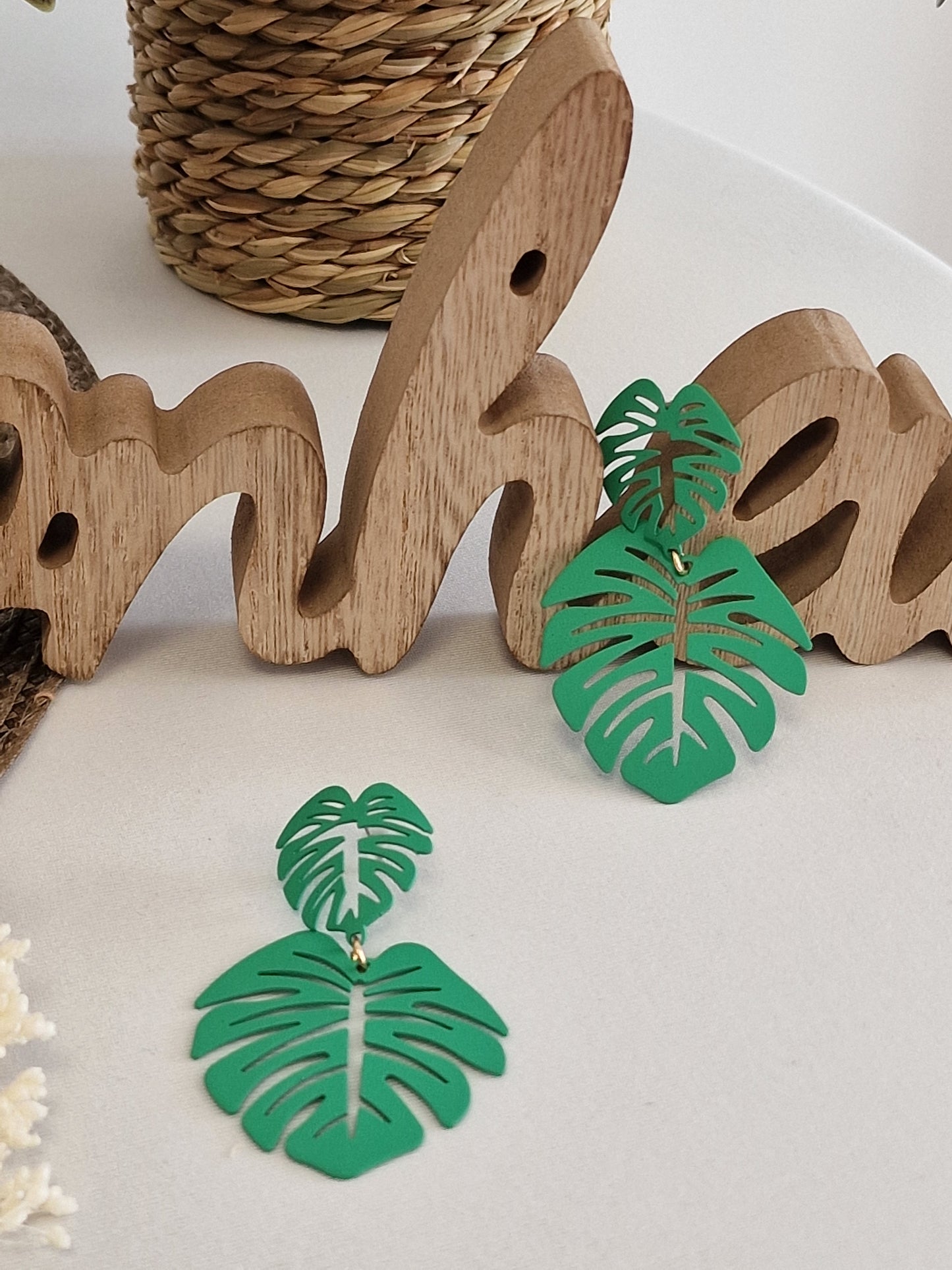 Notre Collection de Bijoux - Boucle d'Oreille Feuille Vert
