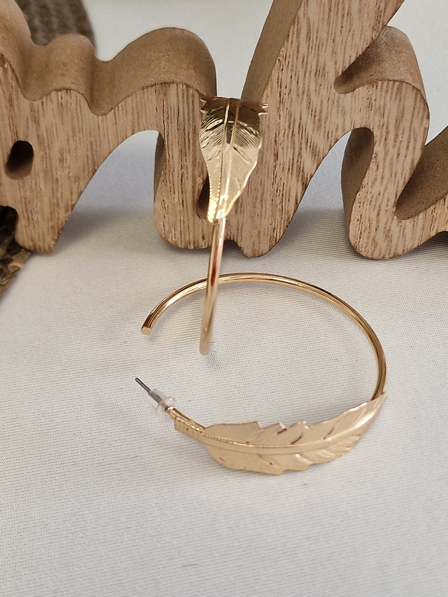 Notre Collection de Bijoux - Boucle d'Oreille Créole Feuille Doré