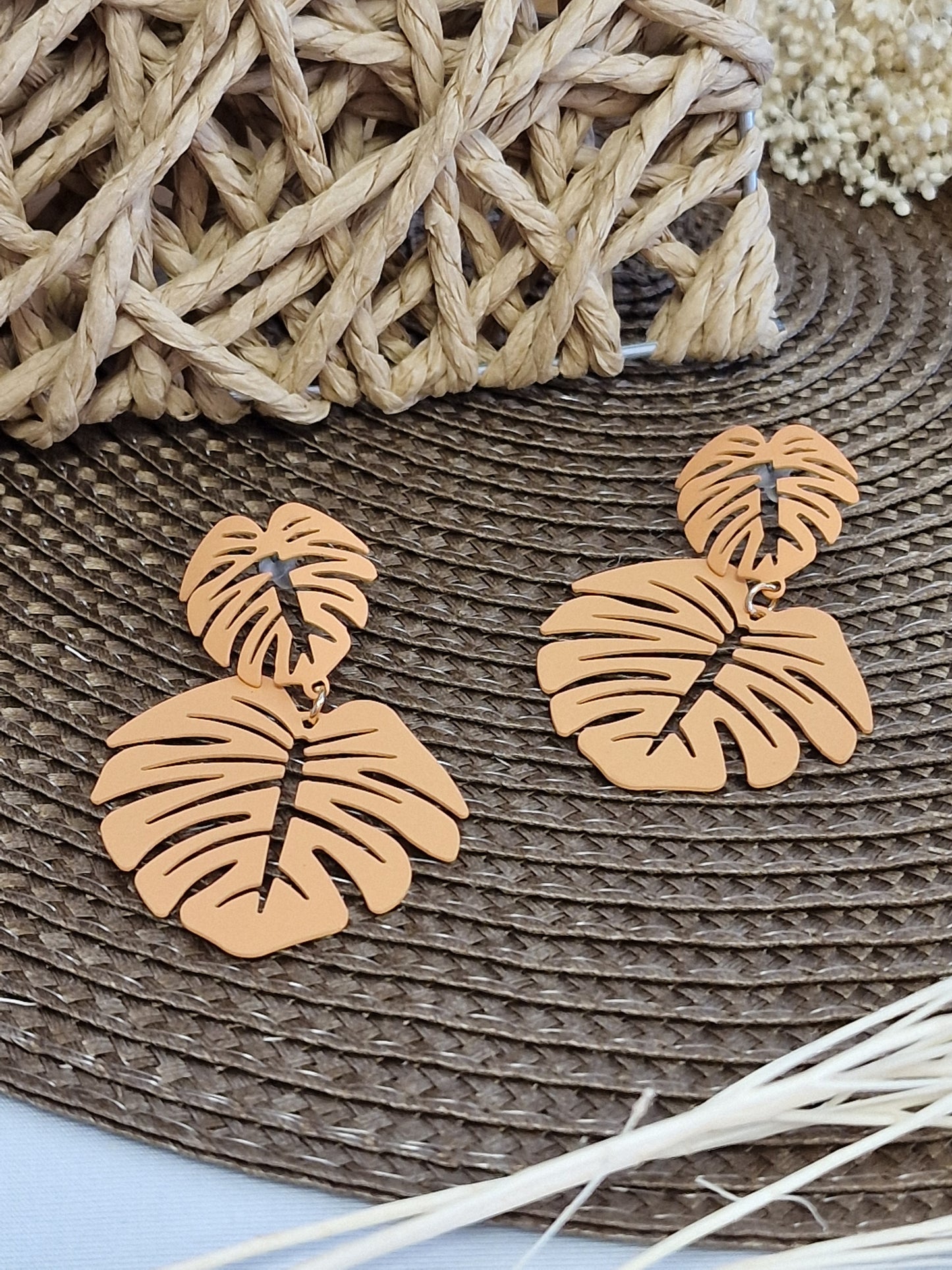Notre Collection de Bijoux - Boucle d'Oreille Feuille Orangé