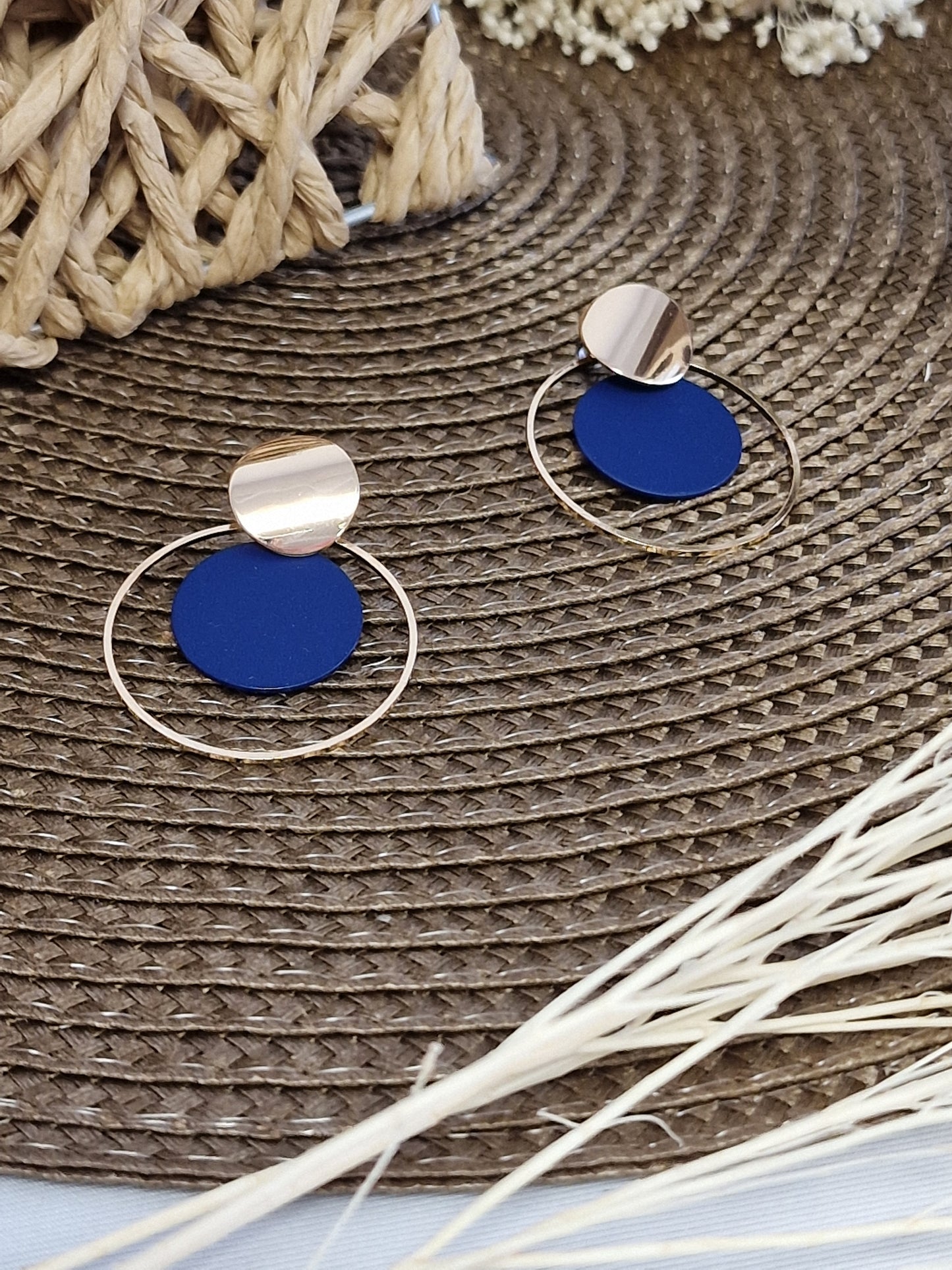 Notre Collection de Bijoux - Boucle d'Oreille Ronde Bleu Azur