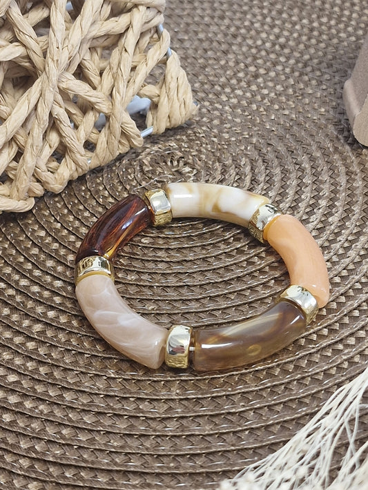 Notre Collection de Bijoux - Bracelet Jonc Doré Marron Beige Orangé