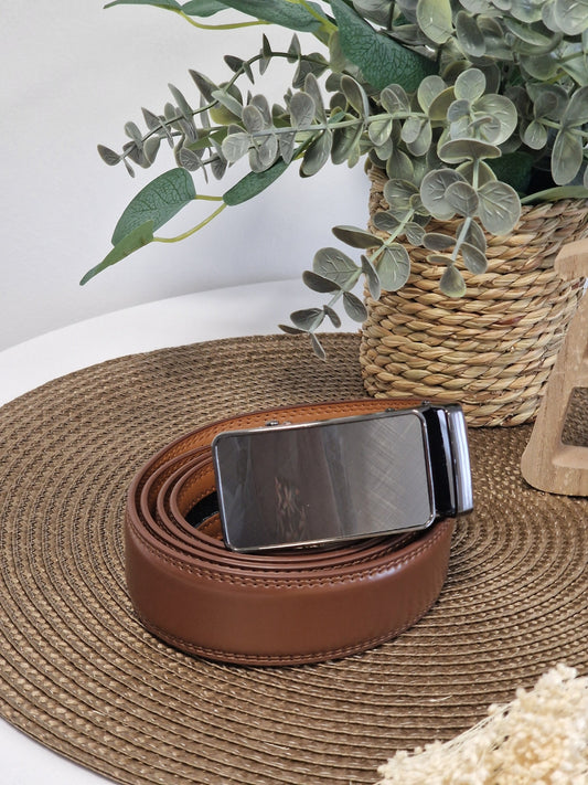 Ceinture Automatique en Cuir Vachette Marron