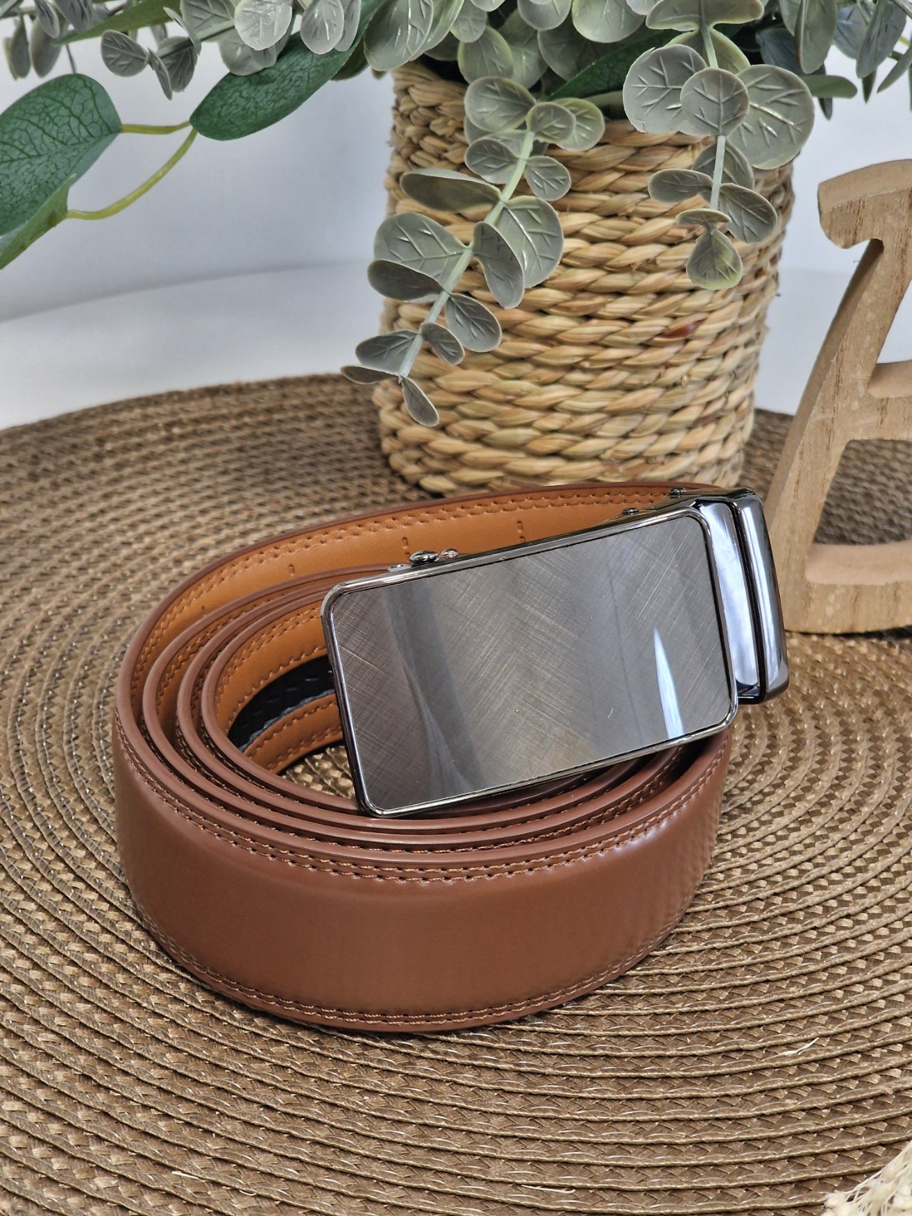 Brown Cowhide Leather Automatic Belt