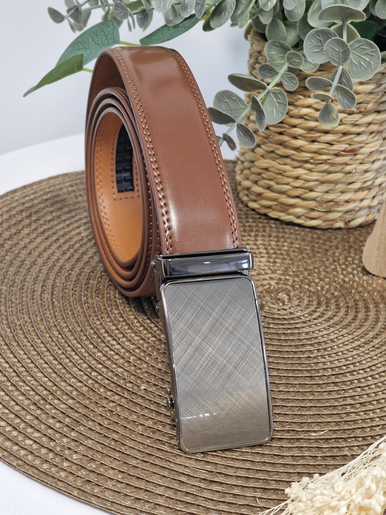 Brown Cowhide Leather Automatic Belt