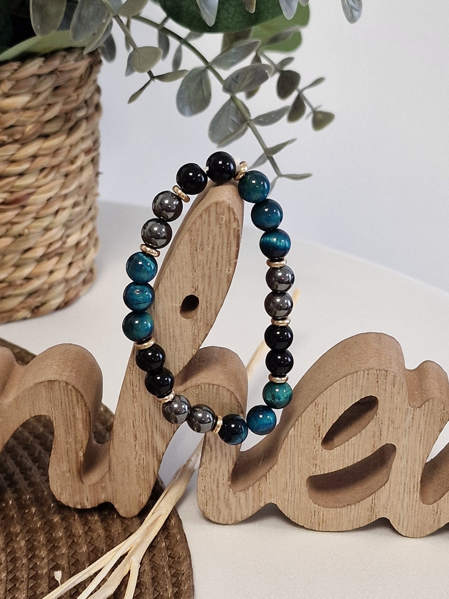 Our Jewelry Collection - Men's Bracelet Natural Blue Tiger Eye Pearl