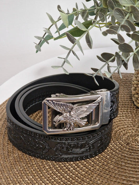 Ceinture Automatique en Cuir Vachette Aigle Argenté