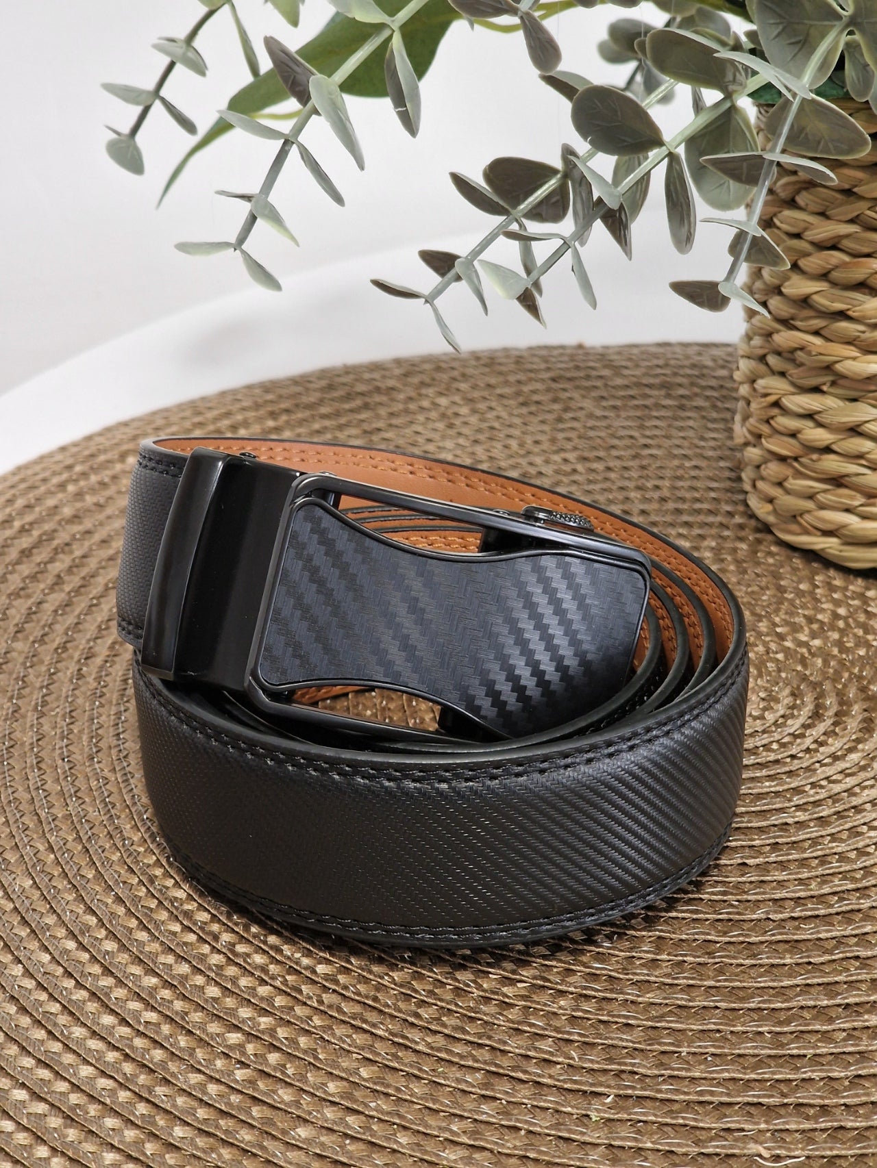 Ceinture Automatique en Cuir Vachette Noir et Gris