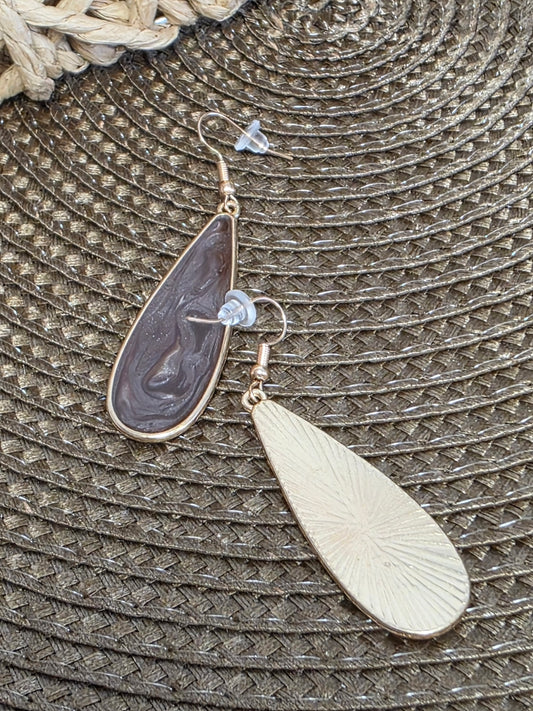 Notre Collection de Bijoux - Boucle d'Oreille Goutte d'Eau Doré et Marron