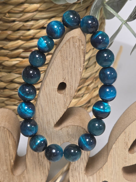 Notre Collection de Bijoux - Bracelet Elasticité Œil de Tigre Bleu