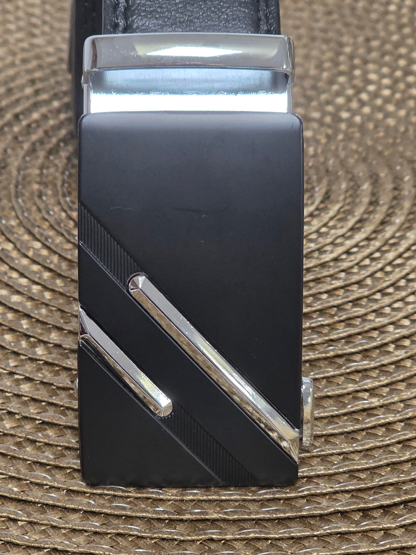 Ceinture Automatique en Cuir Vachette Noir Argenté