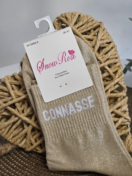 CONNASSE - Chaussette à Paillette Beige