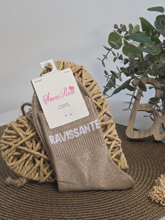 RAVISSANTE - Chaussette à Paillette Taupe