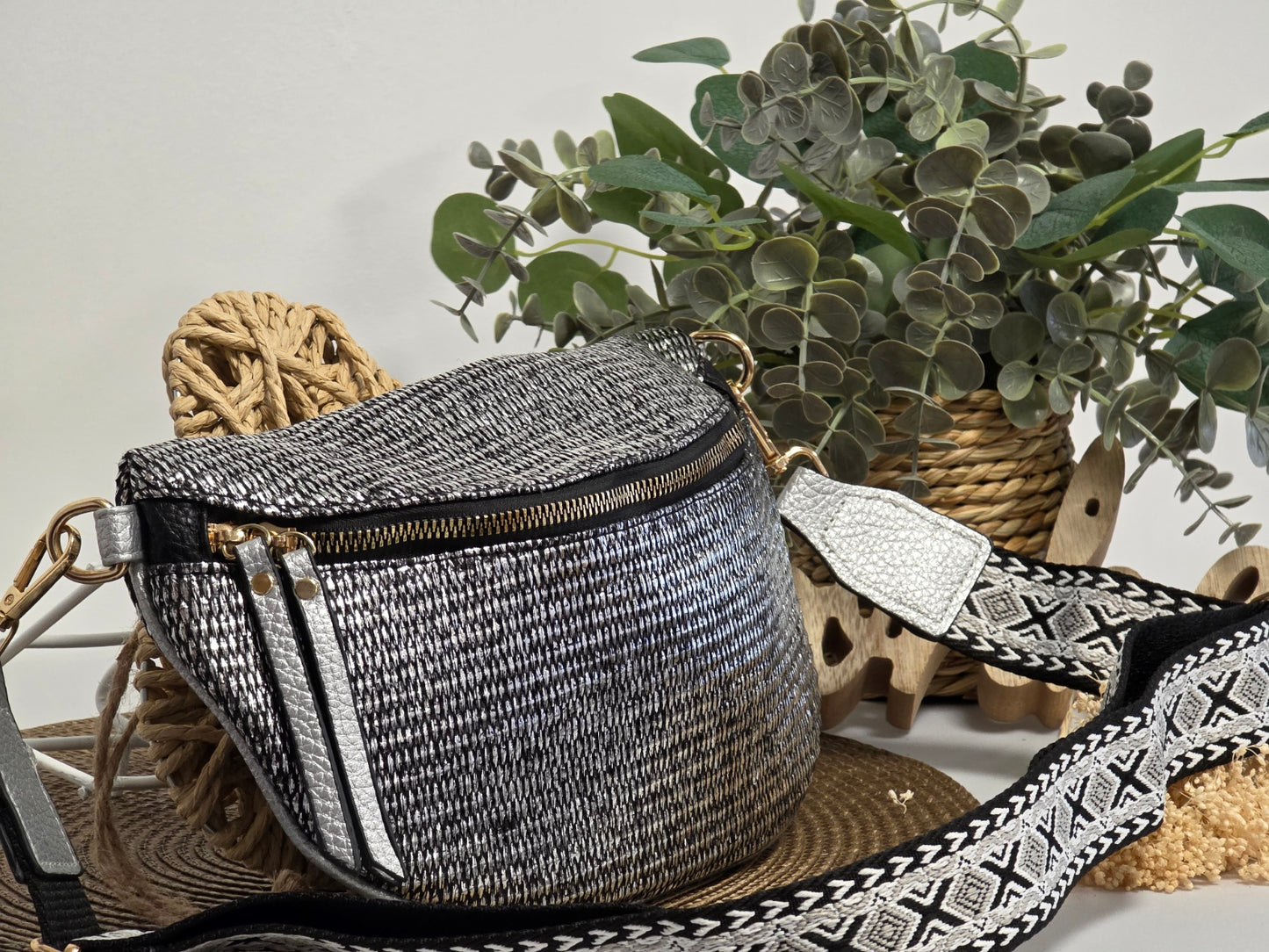 Elyse Black Silver Fanny Pack