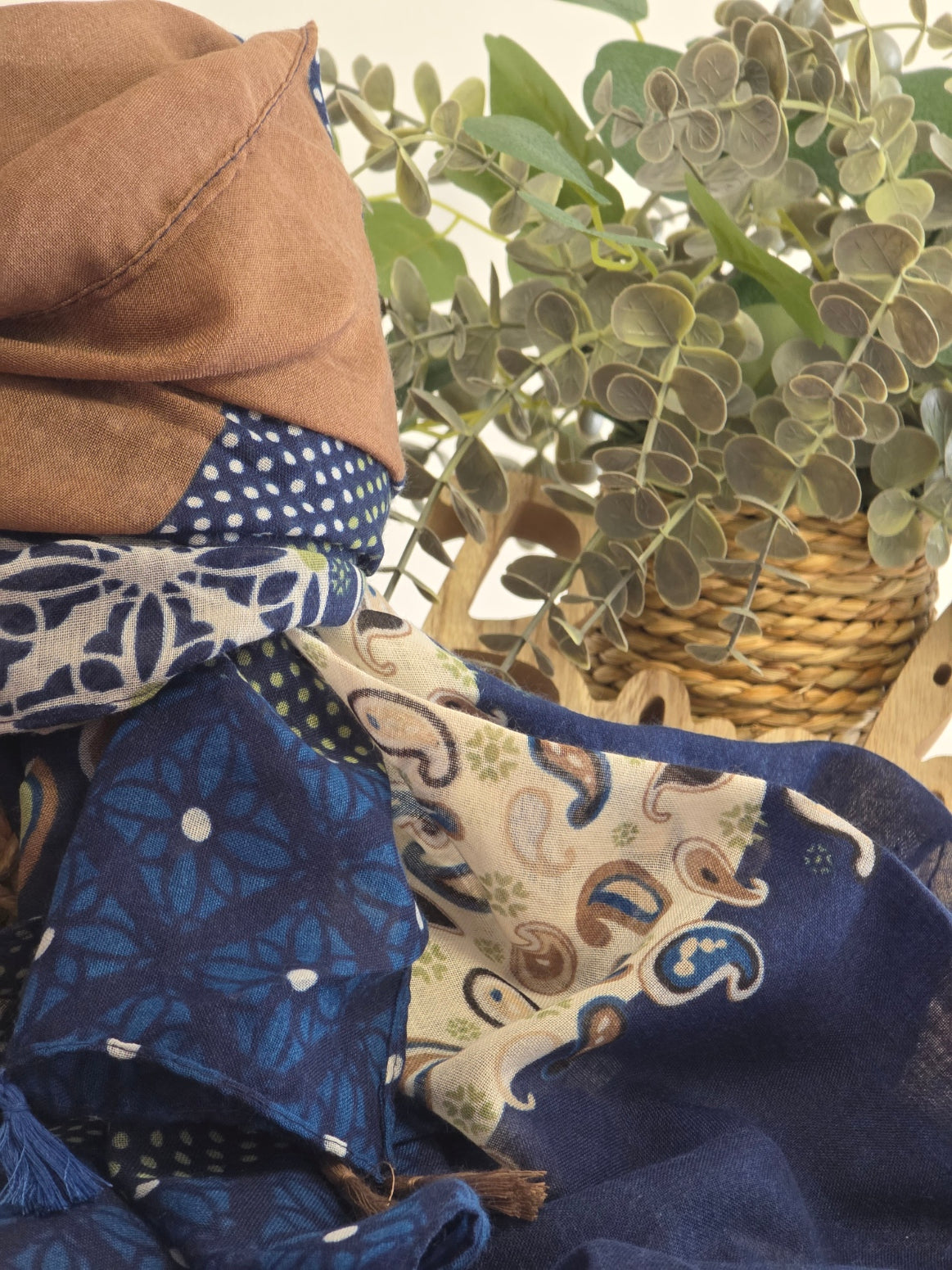 Foulard Femme Automne Hiver Bleu Maronné