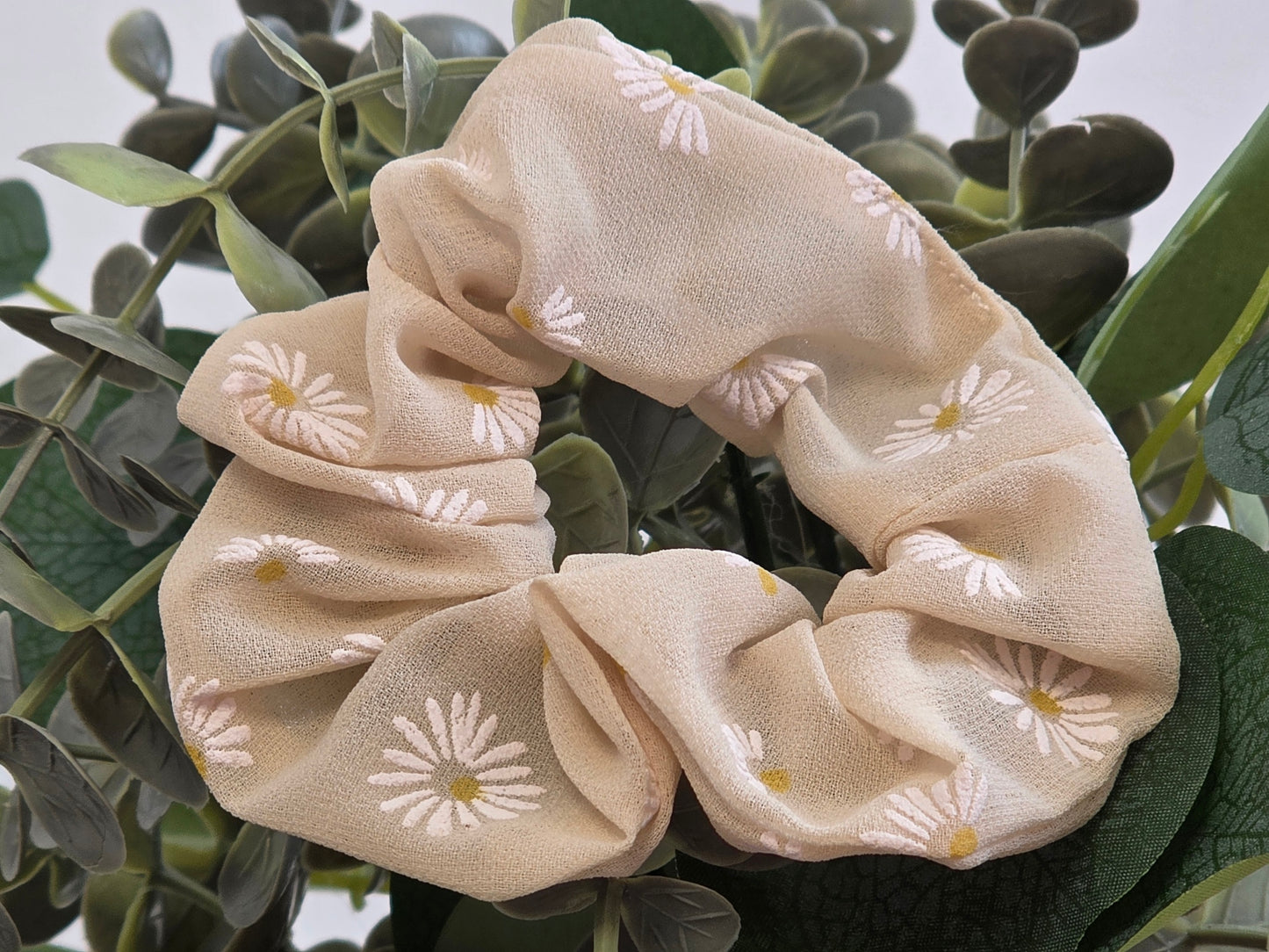 Chouchou Beige Fleur Blanche