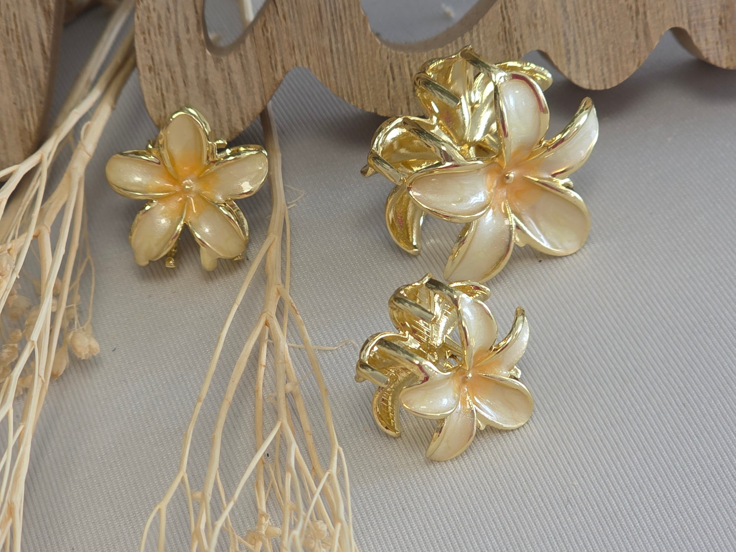 Pince Fleur Beige Doré - Lots de 3