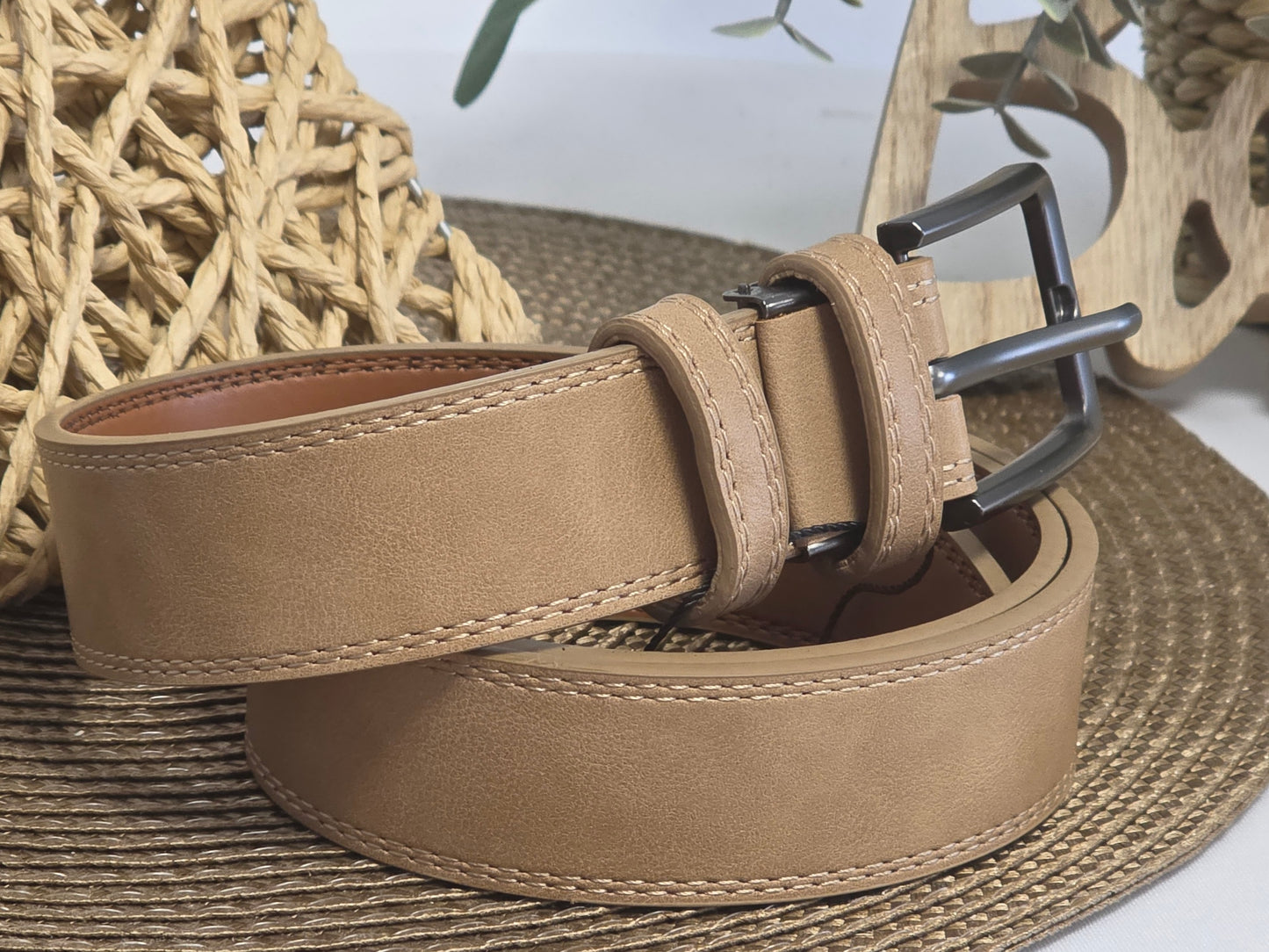 Men's Beige Leather Belt