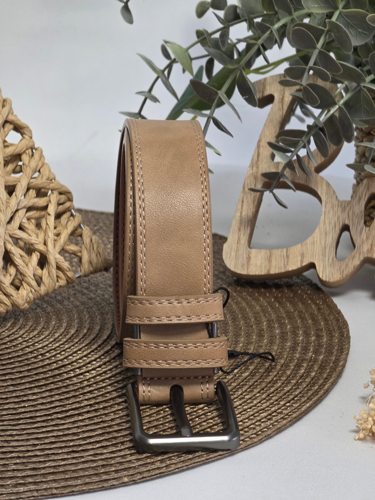 Men's Beige Leather Belt