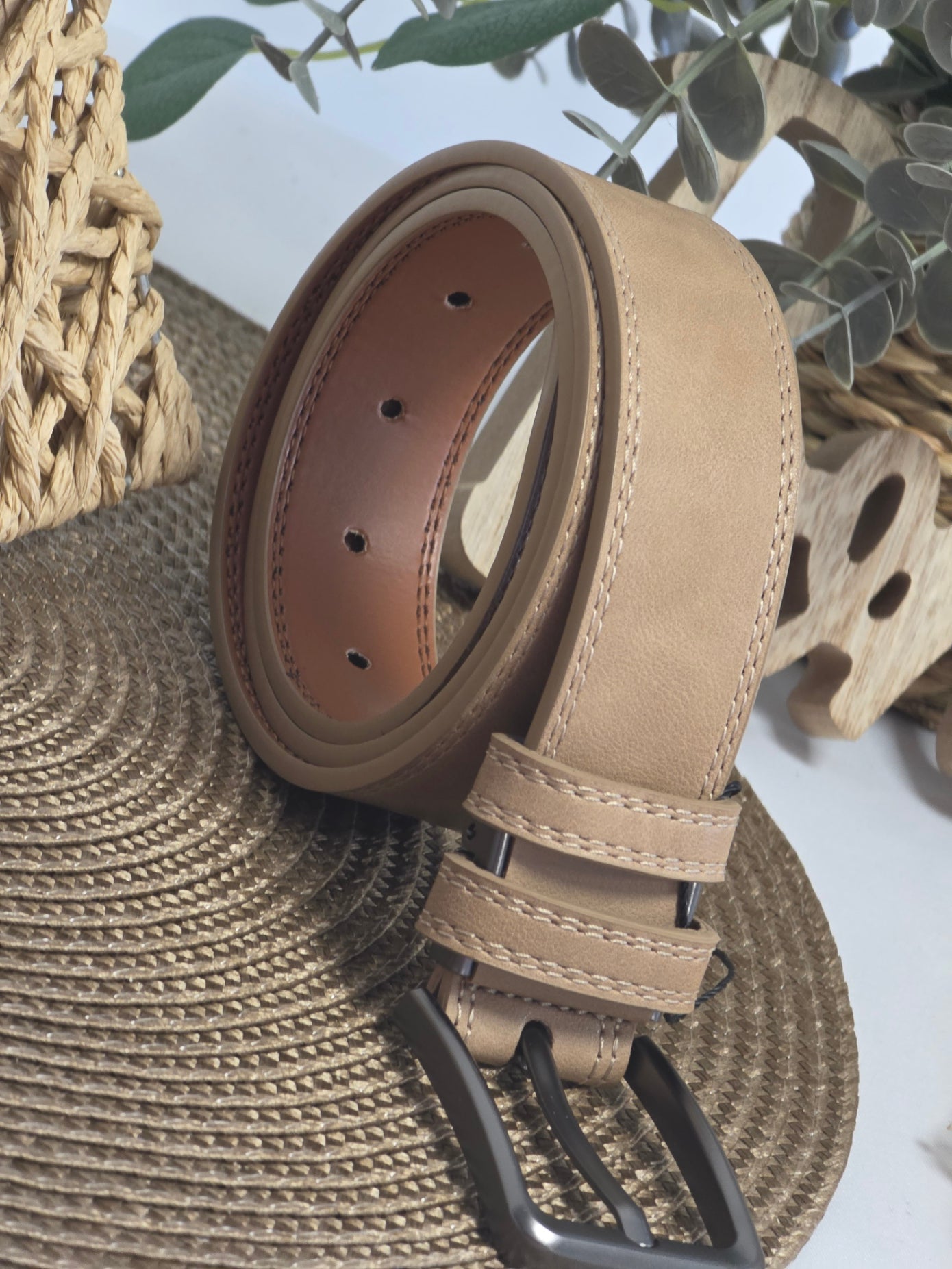 Men's Beige Leather Belt