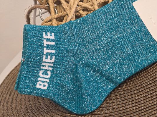 BICHETTE - Socquette à Paillette Bleu Canard