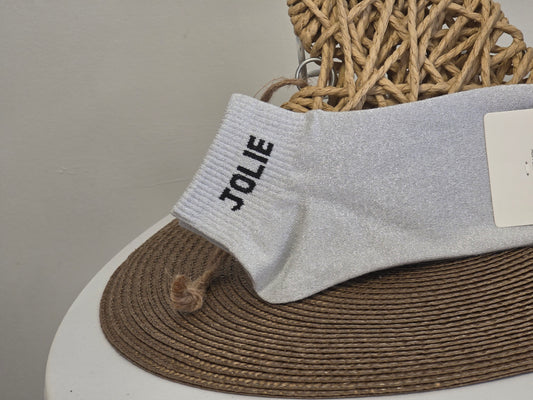 JOLIE - Socquette à Paillette Gris Clair