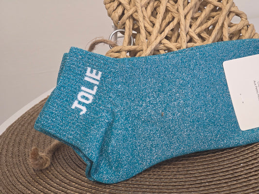 JOLIE - Socquette à Paillette Bleu Canard