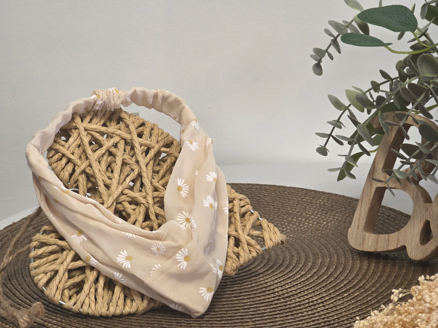 Bandeau Voilage Crème à Fleur Blanche