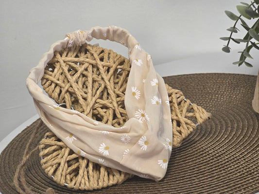 Bandeau Voilage Crème à Fleur Blanche