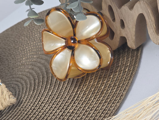 Pince à Cheveux Fleur Beige Nacré Léopard