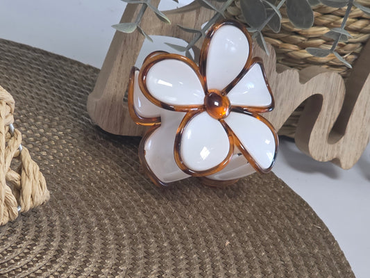 Pince à Cheveux Fleur Blanc nacré Léopard